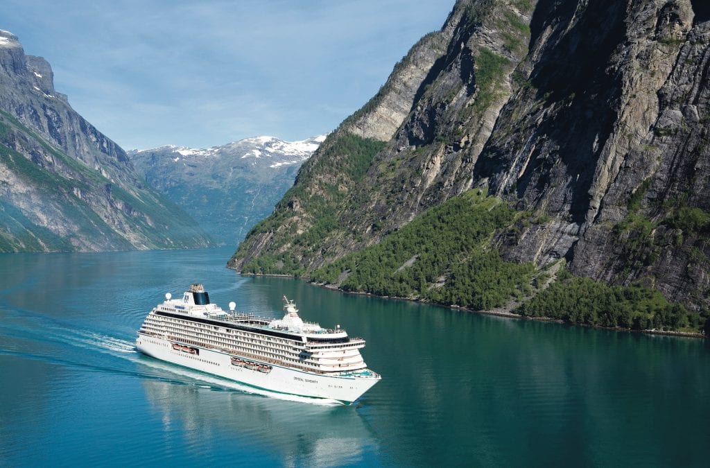 Crystal Cruise ship in Scandinavian fjord