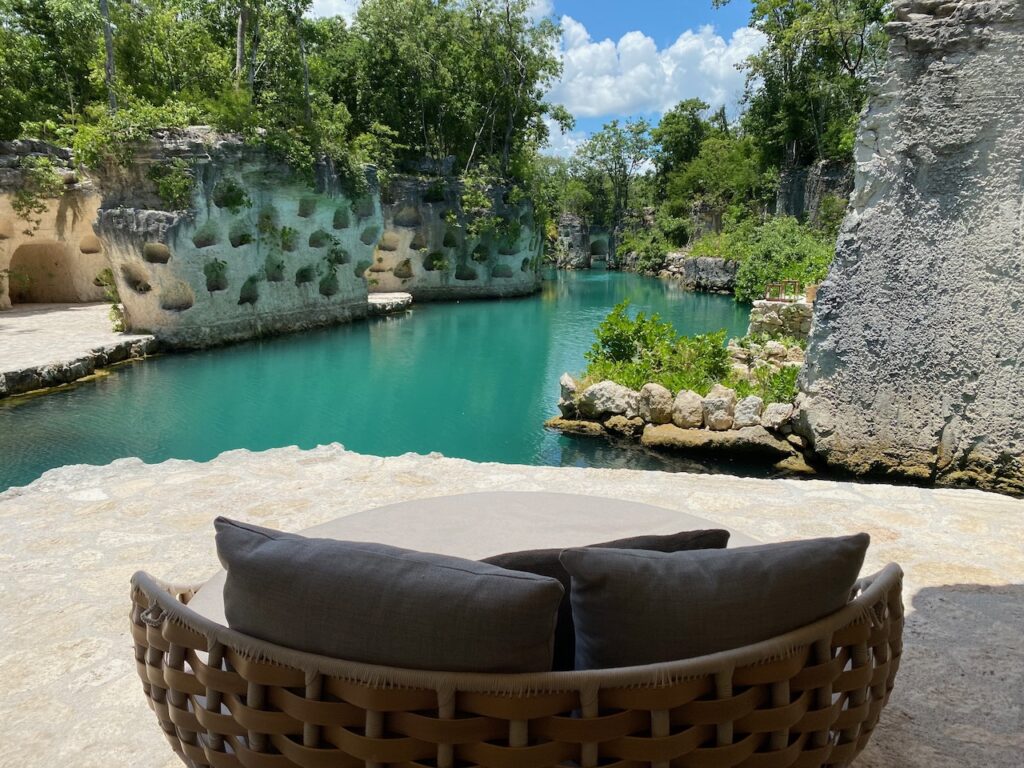 A lounge with a view at Hotel Xcaret Arte