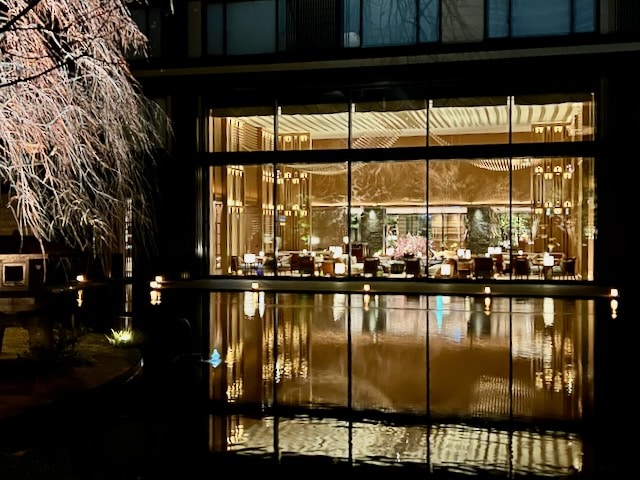 Nightime view of Garden Bar at Hotel The Mitsui Kyoto