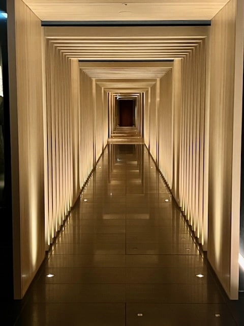 Corridor to rooms and Forni restaurant at Hotel The Mitsui Kyoto