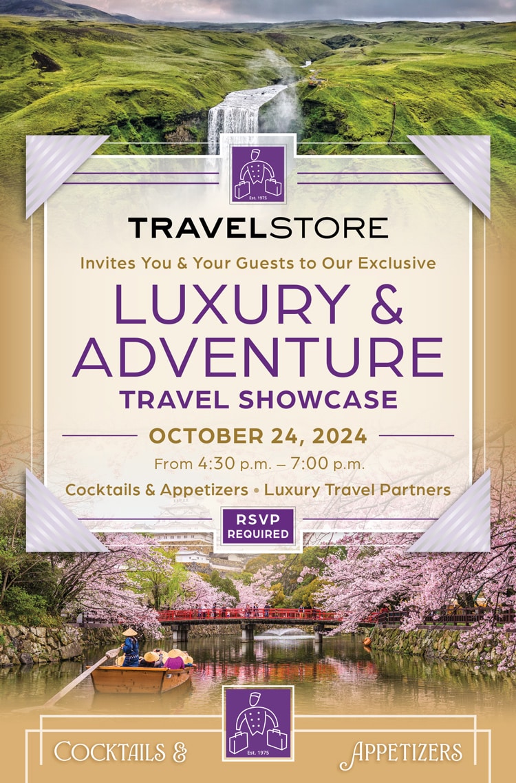 TravelStore Luxury & Adventure Travel Showcase October 24, 2024 at the Terranea Resort Catalina Ballroom from 4:30 pm to 7:00 pm